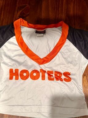 Hooters White Crop Top with Bright Orange Logo and Trim
